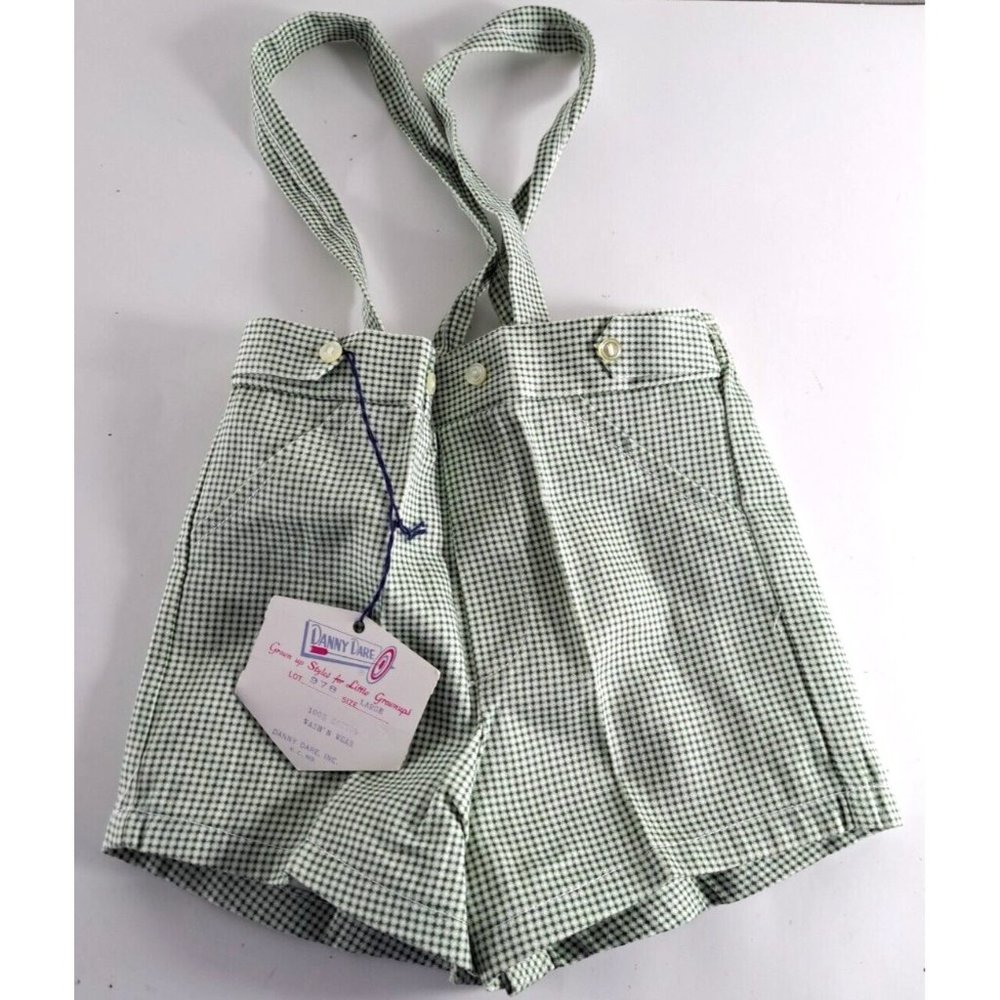 VTG Little Boy Toddler Shorts Overalls NWT NEW Danny Dare Checked Large 50s